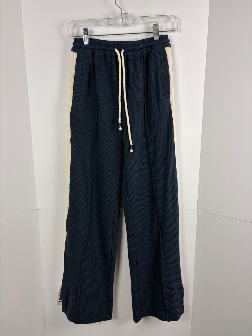 Faherty Legend Lounge Track Pants XS Navy Organic Cotton Wide Leg Side Stripe - Picture 3 of 16